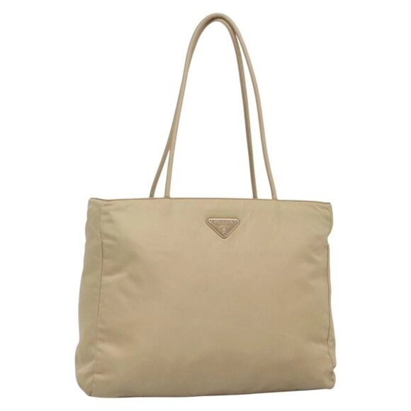 PRADA Tote Bag Nylon Beige Silver Auth bs28688 - Picture 1 of 16